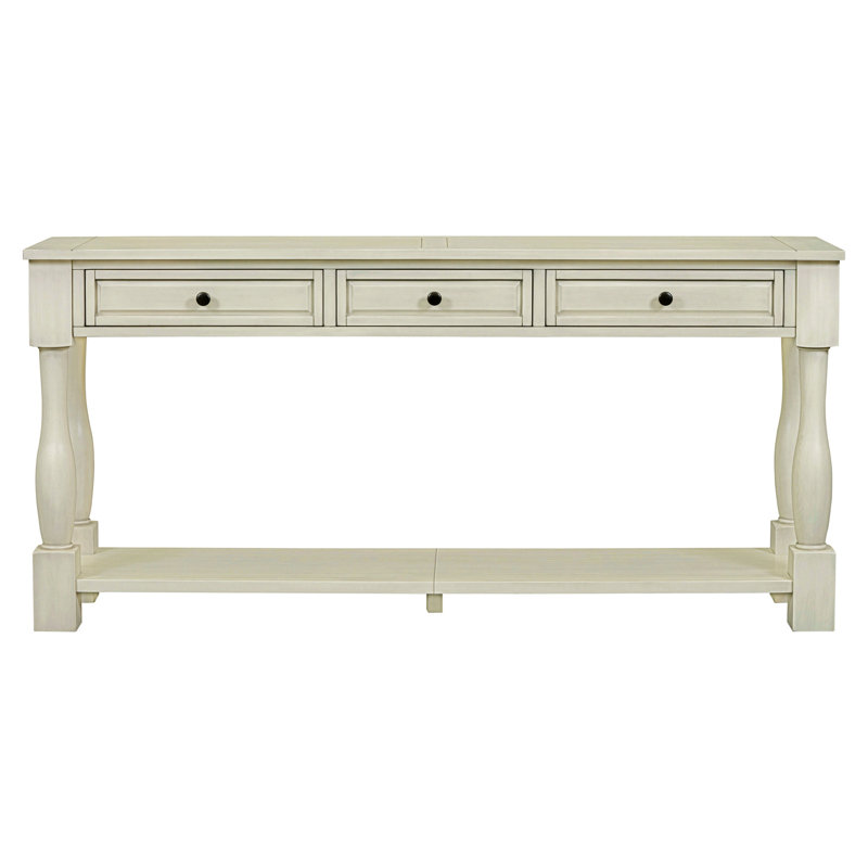 Versatile Wood Console Table with Three Drawers and Bottom Shelf, Antique White