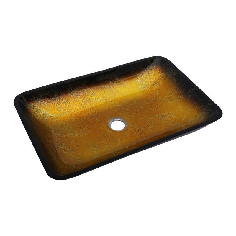 22-1/4"L Tempered Glass Bathroom Vessel Sink with Black Drain, Brown