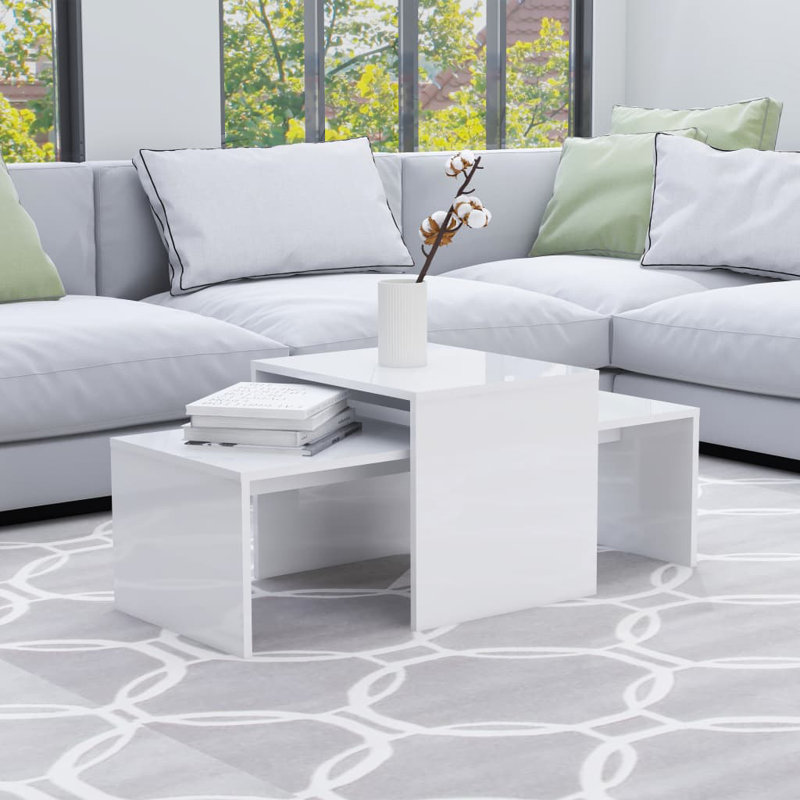 Table basse avec rangement Rhinecliff, Blanc très luisant