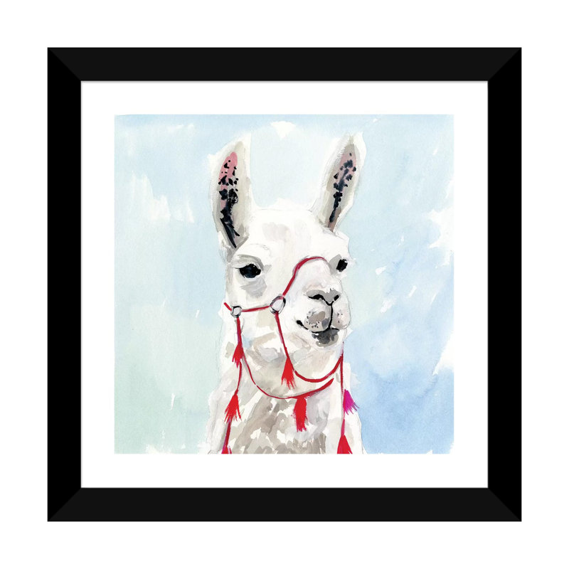 Watercolor Llama I par Victoria Borges - reproduction d'art, Blanc, H 24 po x l 24 po x p 1 po, Papier encadré noir