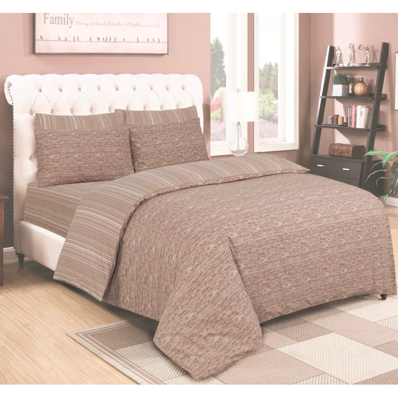 Callison Satin Solid Colour Duvet Cover Set with Pillowcases Included, Single - 1 Standard Pillowcase, Marble Beige