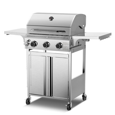 Electactic 24,000 BTU Gas Grill - 3-Burner Steel, 372 Sq.in, Easy-Clean for Backyard BBQ