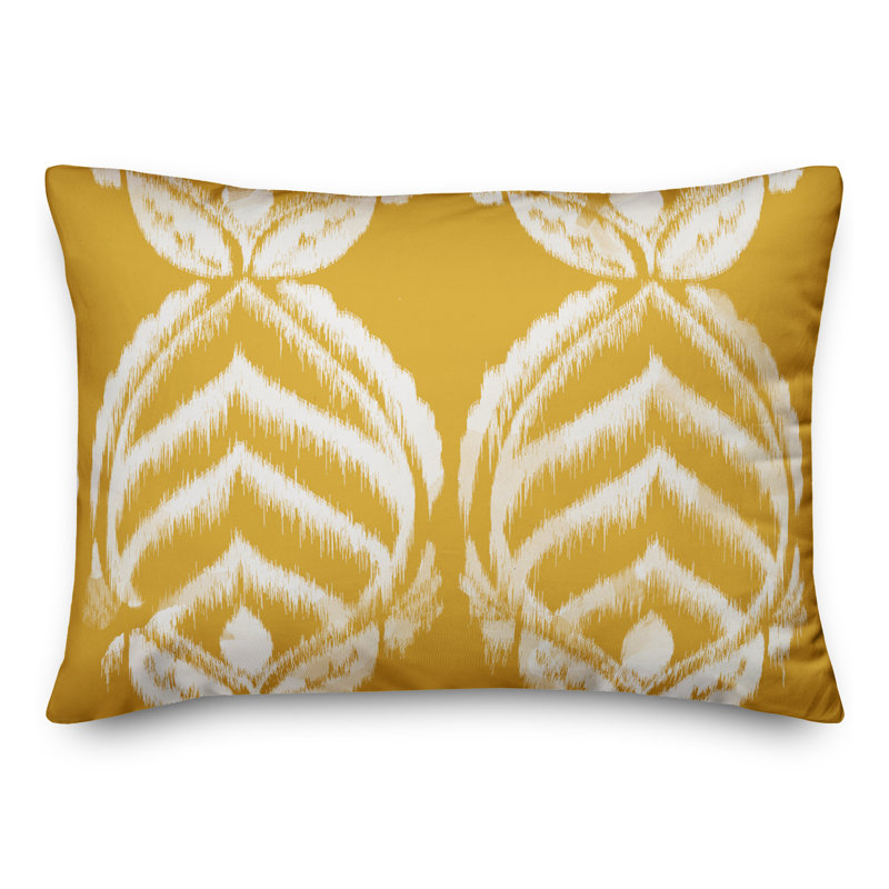 Damask Outdoor Reversible Throw Pillow, Yellow Damask