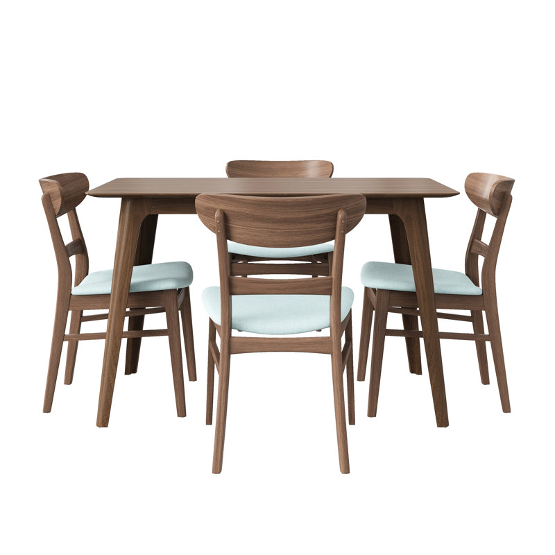 Mid-Century, 5 salles à manger, bois d'hévéa, sièges rembourrés, surface en faux bois, assemblage facile, capacité de poids moderne Mid-Century, fabrication en bois d'hévéa, chaises, table, design,