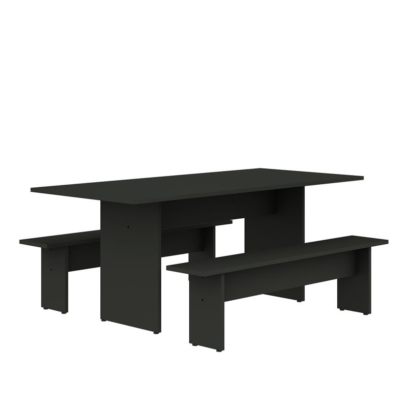 Nomad Modern 3-Piece Dining Set with Dining Benches in Charcoal, Gray
