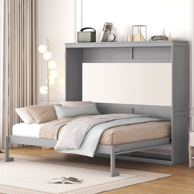 Grand lit escamotable gris Queen, Gris, Grand lit