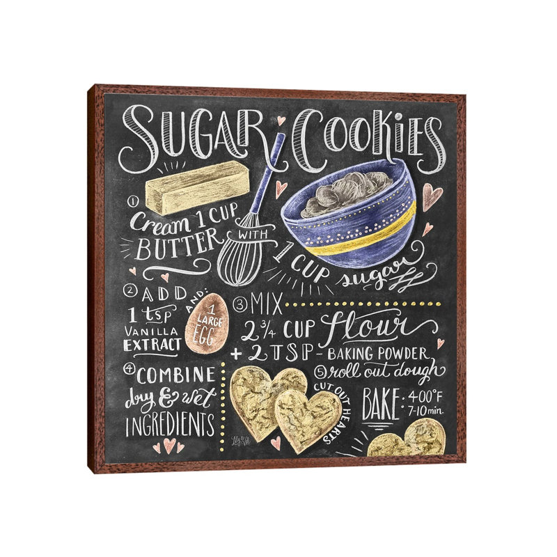 Sugar Cookies Recipe - Print on Canvas, 45.72 cm H x 45.72 cm W, Classic Brown Wood Framed