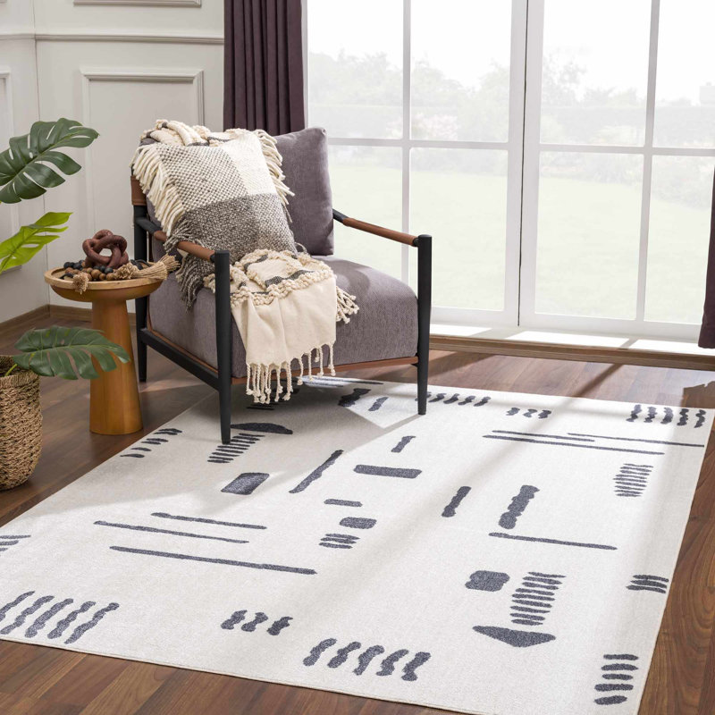 Julijana Abstract Machine Washable Cream Area Rug, Rectangle 9'2" x 12'