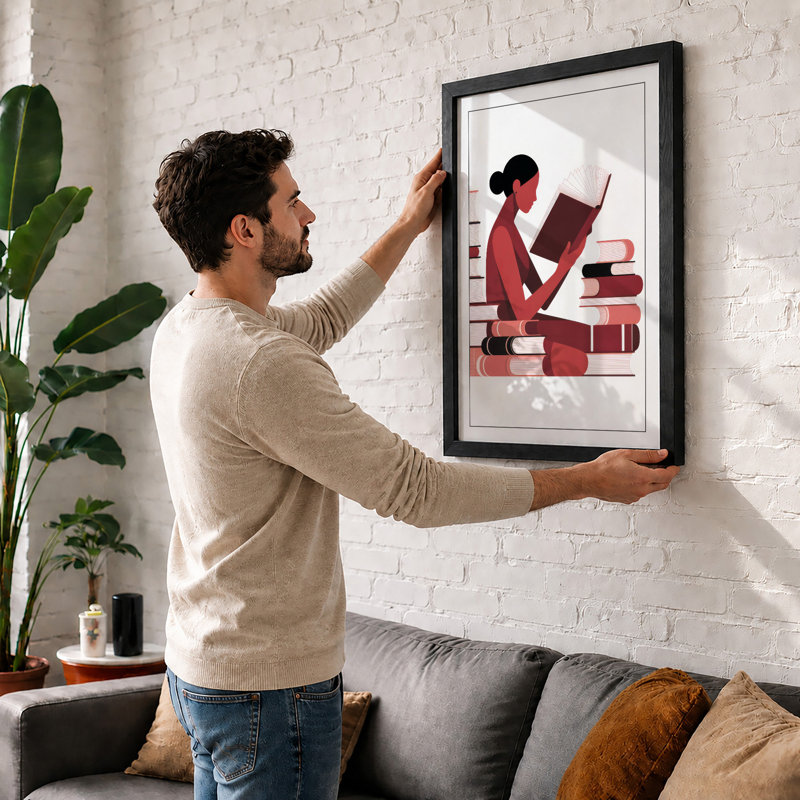 Reader in Red Minimalist - Print, A1 - 84.1 x 59.4 cm, Oak