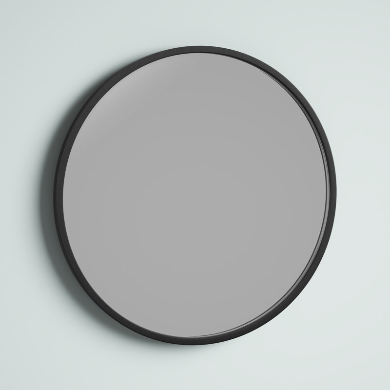 Bali Round Metal Modern Wall Mirror, Dark Gray, 32" x 32"
