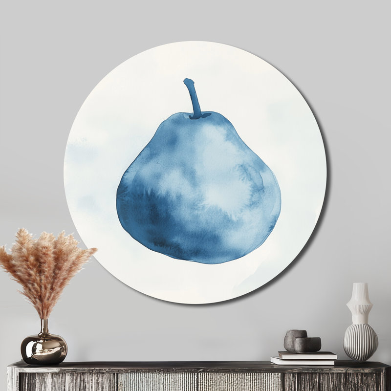 Cool Blue Minimal Pear Fruit Study I - Blue Artistic Wall Decor, 16" H x 16" W