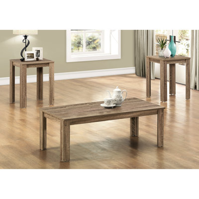 Ensemble de table de salon: 3 pièces, table basse et 2 tables de bout, stratifié brun, table d'appoint 3 pièces moderne taupe: finition simple