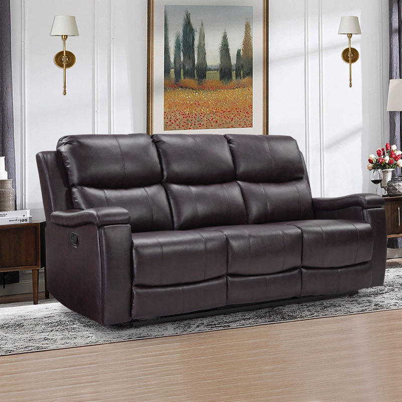 Ilkeston 81.6" Wide Vegan Leather Manual Reclining Sofa, Brown Microfiber Faux Leather