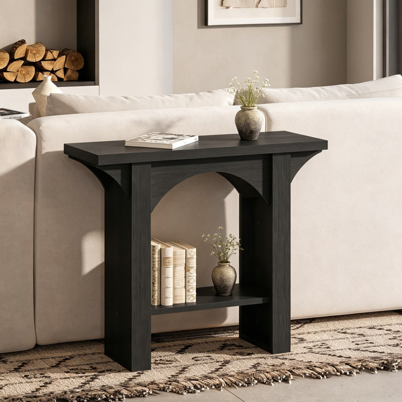 Console avec lumière DEL, table d'entrée étroite de 39 pouces derrière le canapé, canapé, salon, couloir, grain de bois noir