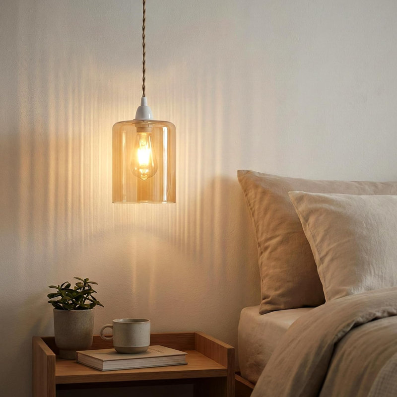 12cm H Glass Drum Lamp Shade in Amber