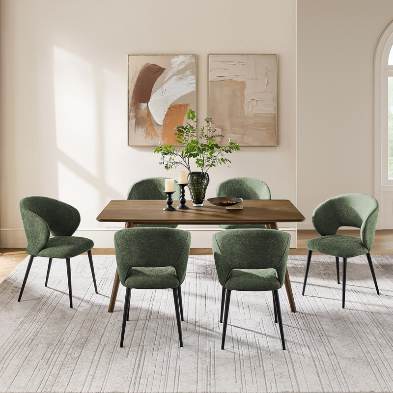 Angel 22''W Modern Ergonomic Dinning Chair With Metal Legs, Green, 6