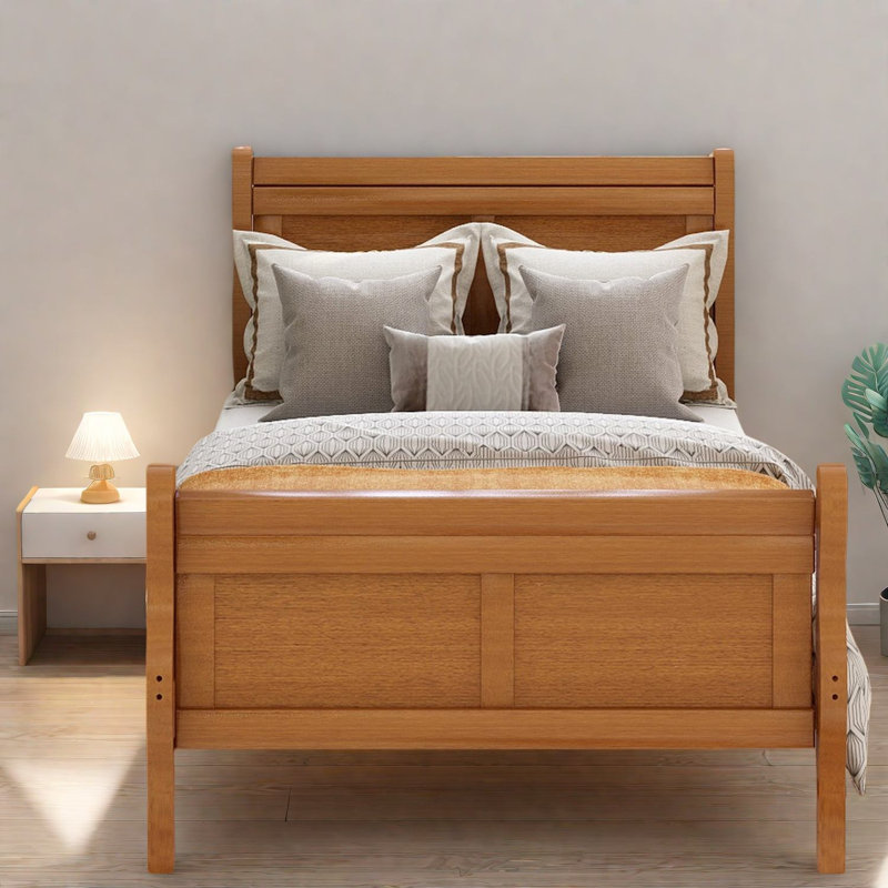 Lits plateforme simples en bois massif, style traîneau rustique pour la maison