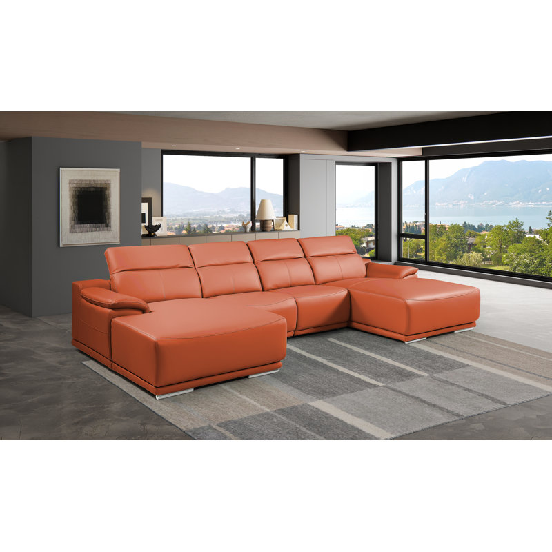 Canapé modulaire 4 pièces DivanItalia Camel, Cuir véritable chameau