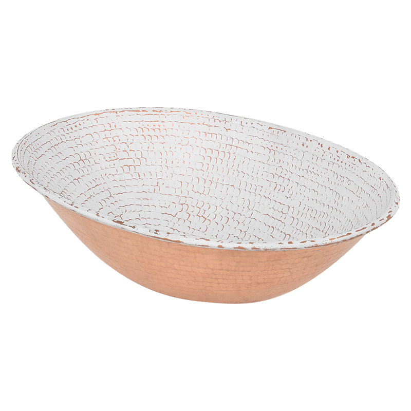 17" Oval Wired Rim Vessel Hammered Sink, White