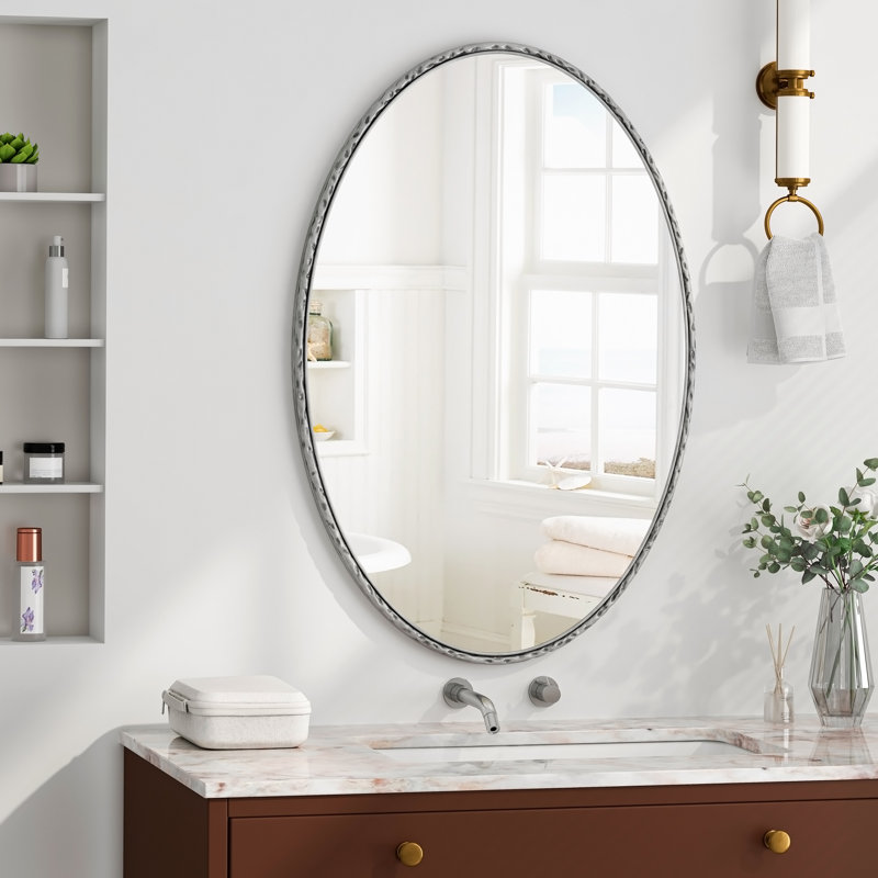 Miroir rétro ovale en fer avec cadre en fer, Argent