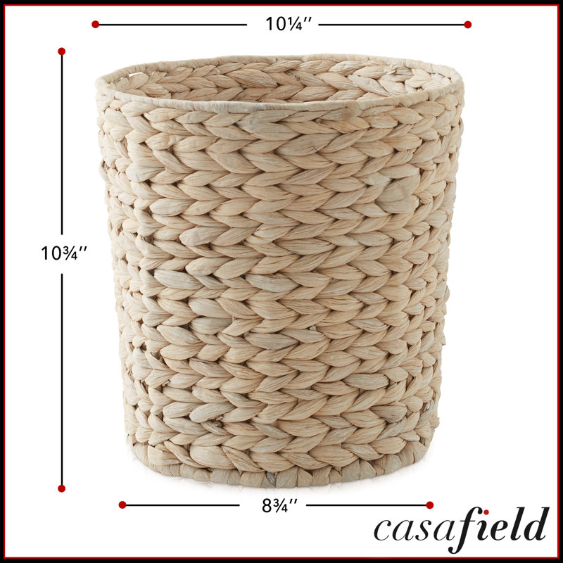 Water Hyacinth Waste Basket, Whitewash Small Woven Trash Can, White