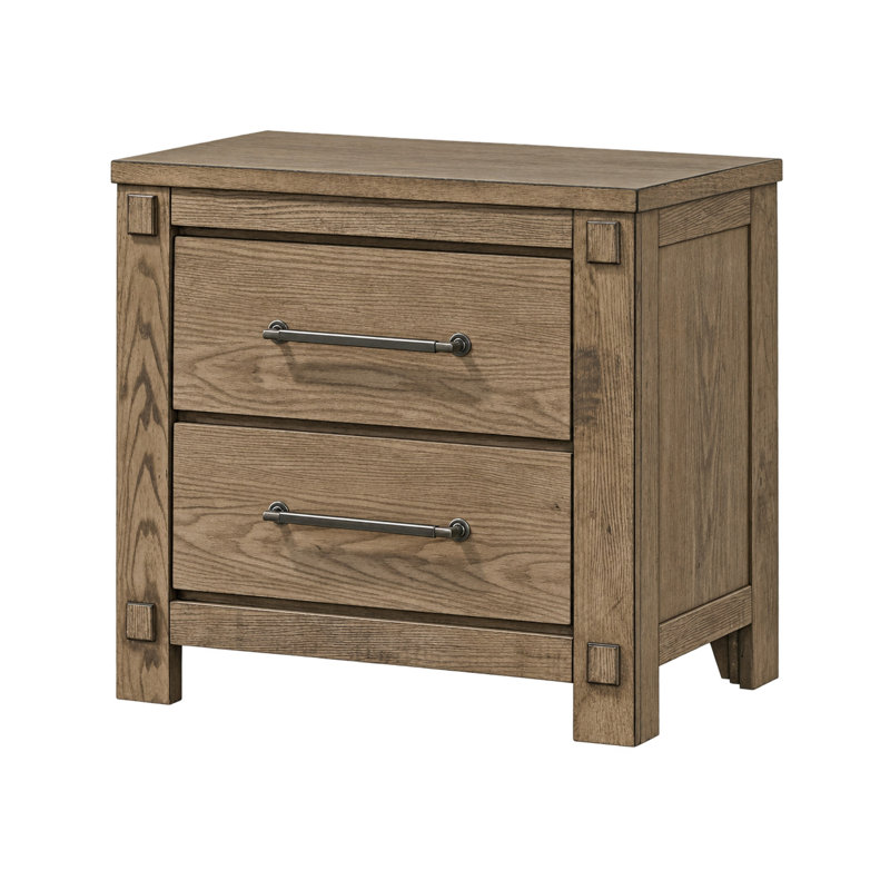 Ensemble de chambre à coucher Queen, design à panneaux, chêne brun antique, 4 pièces avec 2 tables de chevet