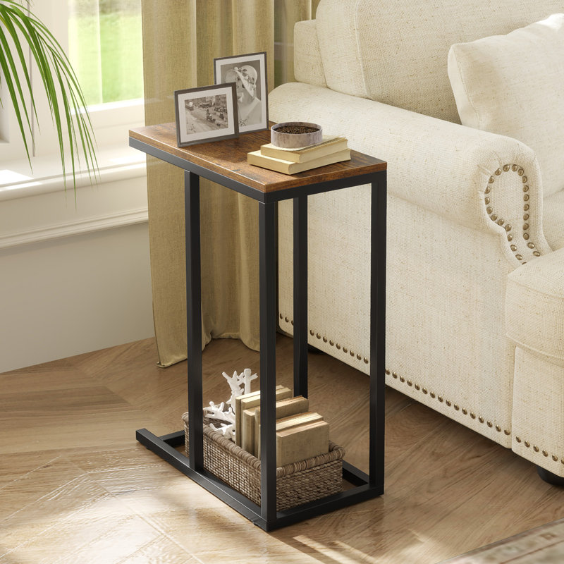 Table de bout moderne en C avec table de bout et repose-pieds réglables, Brun