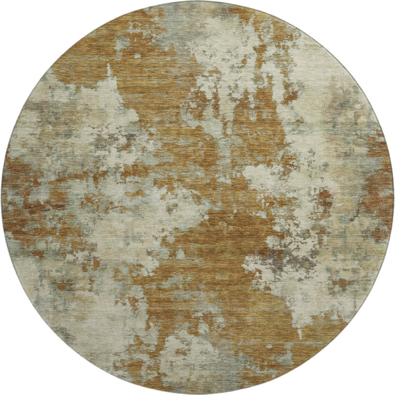 Premium Machine Washable Mayfield AMF2066 Abstract Rug, Terracotta, 8' Round