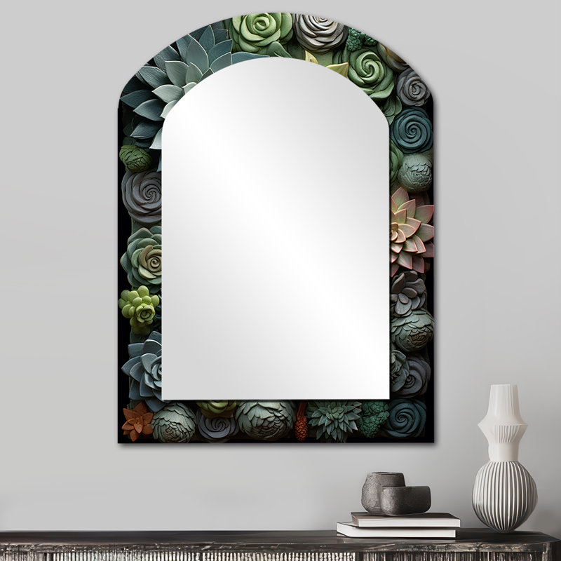 «Green Succulents Natures Sculptures», miroir mural asymétrique, 34 po x 25 po