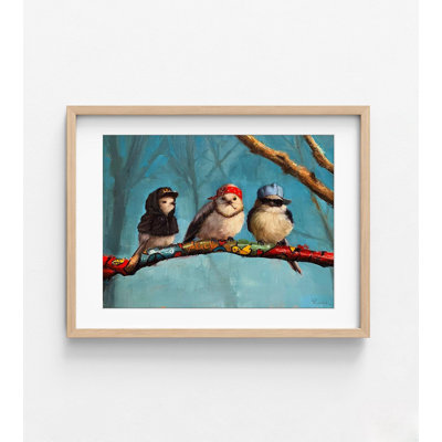 «Birdz In Da Hood» par Lucia Heffernan, impression d'affiche d'oiseau drôle, idée de décoration de chambre à coucher de fils adolescent, art mural petit oiseau