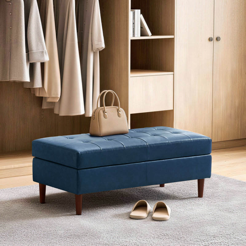 Faux Leather Upholstered Bench, Blue