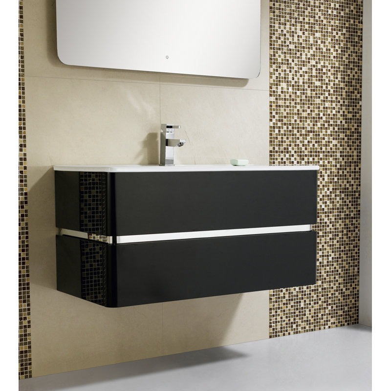 Ensemble de meuble-lavabo mural simple 39 po Stellan, Noir