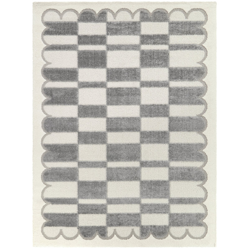 Tapis crème à carreaux moderne Sylvester, Rectangle 7 pi 10 po x 10 pi
