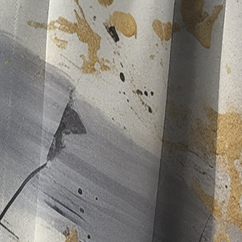 Gold And Grey Fluid Fusion I - Abstract Curtain - Blackout Abstract Curtain - 1 Panels, 52" W x 90" L