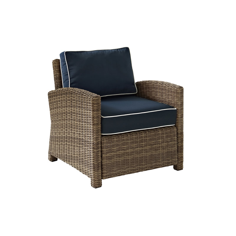 Upholstered Armchair, Brown Frame/Navy Cushion