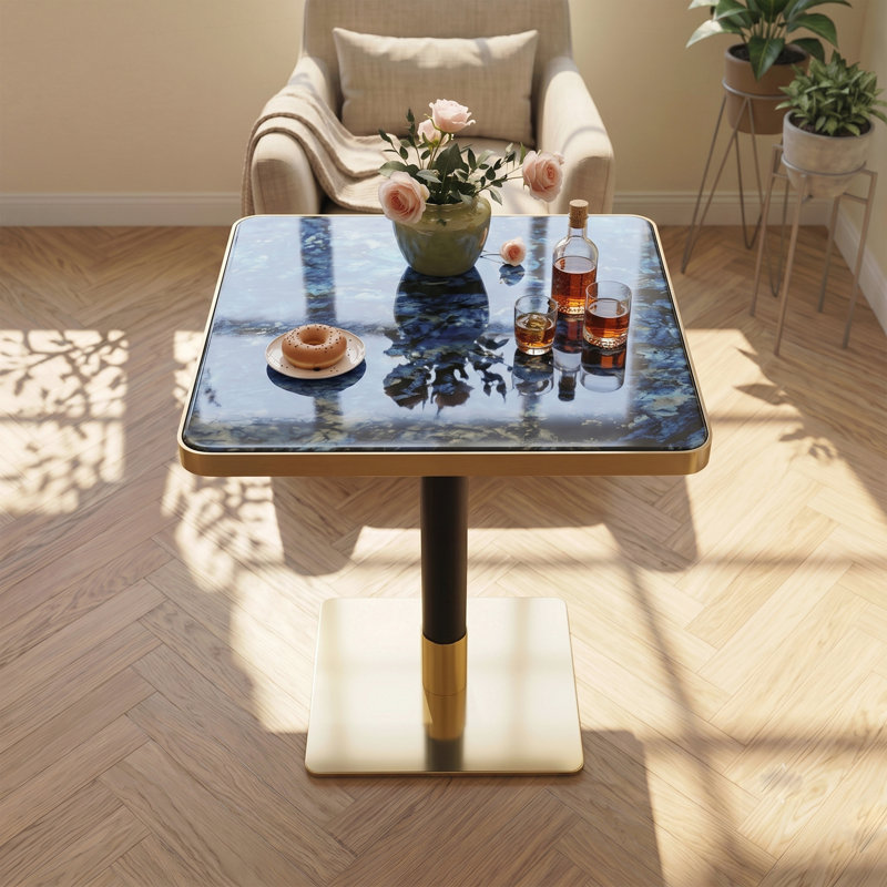Table à manger moderne pour petits espaces, café, cuisine, bistro, Bleu / noir, or