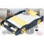 Lit plateforme pour voiture de course double - bleu foncé et jaune avec espace de rangement en bois + roues et robuste pour chambre à coucher-404208764-404208755