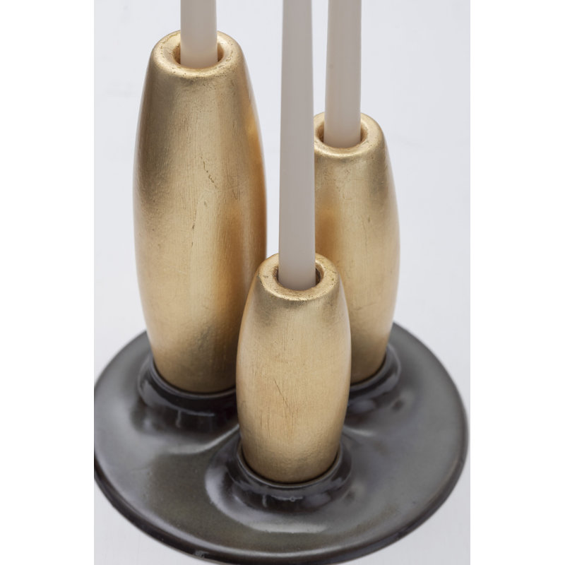 Salar Decorative Ceramic Candleholder With Gold Leaf Solid Wood Plynths By Andean, In Stock, Gold/Black