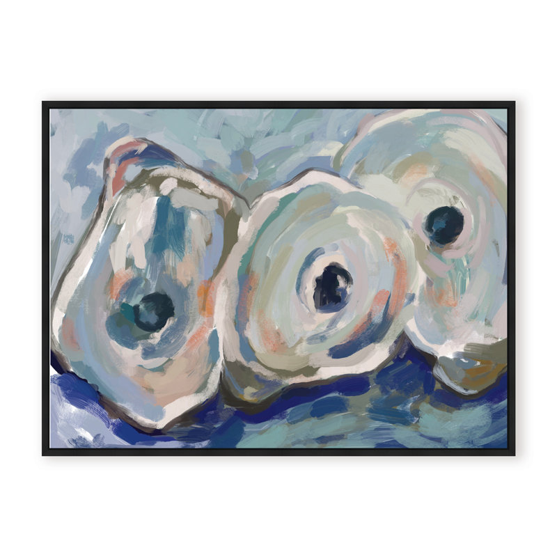 Coastal Retreat Pearlescent Elegance: Oyster Abstract, 30" H x 40" W x 2.375" D, Framed Canvas, Black