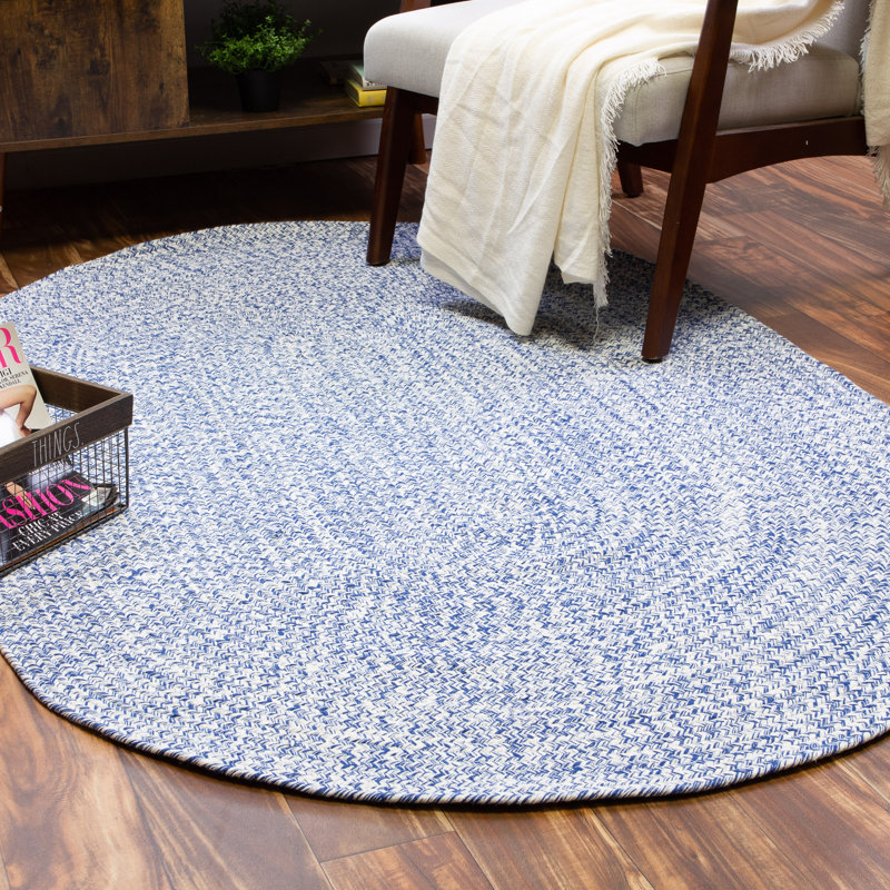 Haynesville Farmhouse Reversible Braided Blue Area Rug, Oval 8' x 10'