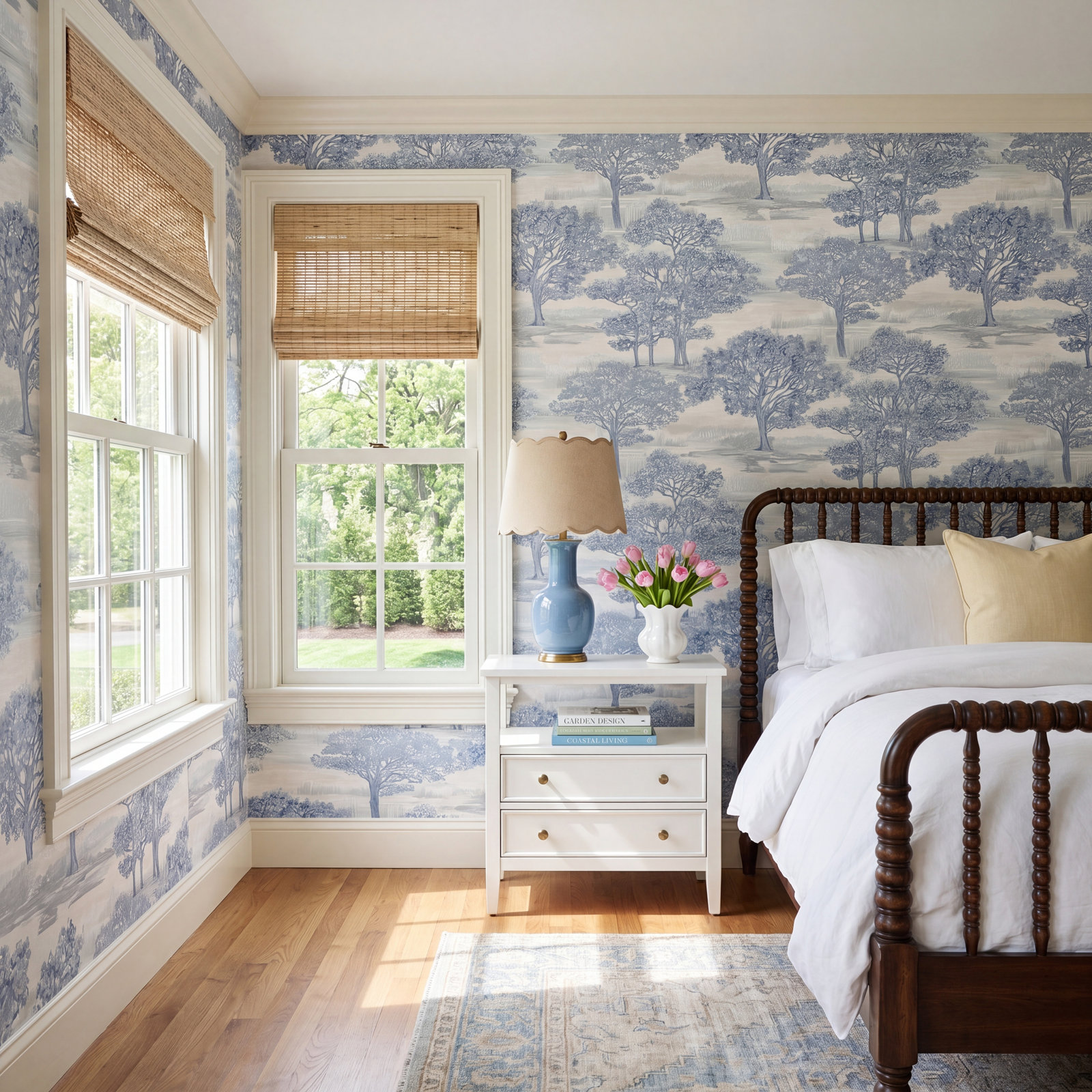 Forest Toile Self-Adhesive Wallpaper Roll, Blue