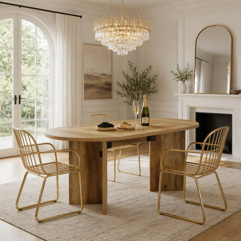 Table de salle à manger ovale spacieuse avec plateau en MDF résistant, idéale pour les cuisines de style campagnard et modernes, design multifonctionnel
