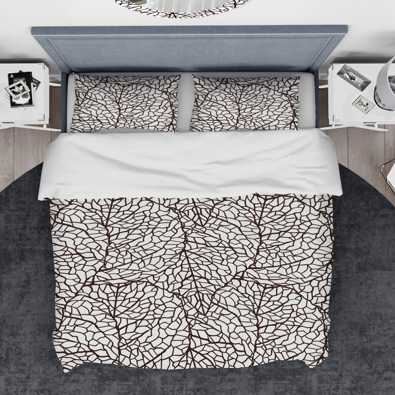 Ensemble de housse de couette à détails stylisés à feuilles designart, Housse simple + 1 taie décorative