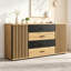 Fluted Sideboard with 4 Drawers & 2 Cupboards – Oak & Black, 140cm