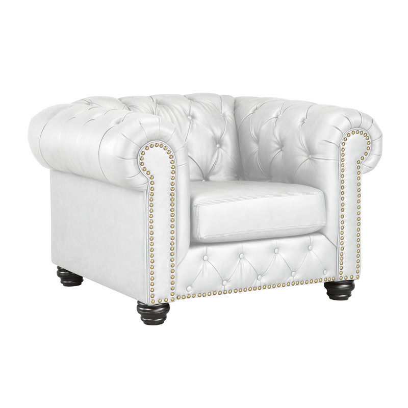  Fauteuil en cuir véritable touffeté de 48 po de largeur Toddington, Cuir crème assorti