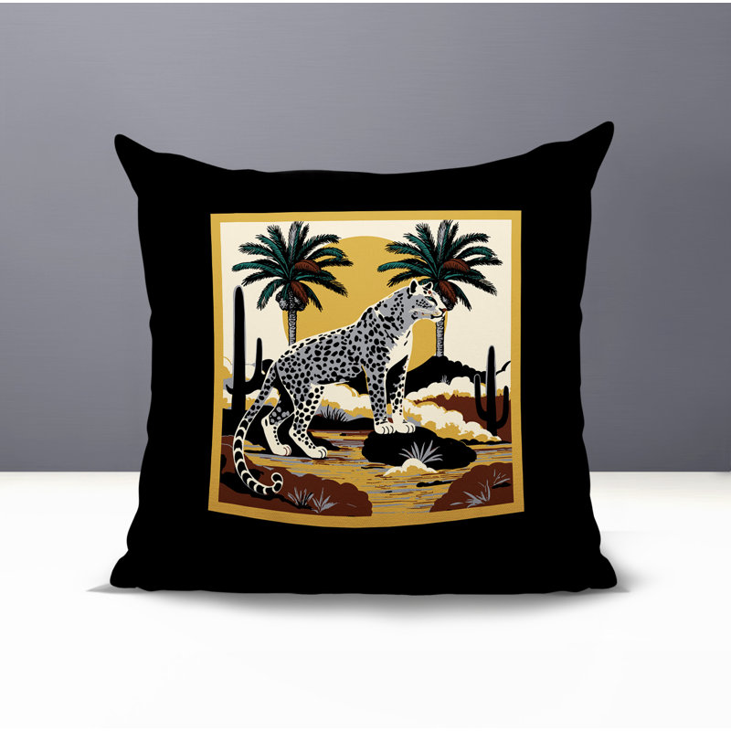 Oreiller carré réversible intérieur / extérieur Puro Leopard, Carré 17 po, Noir