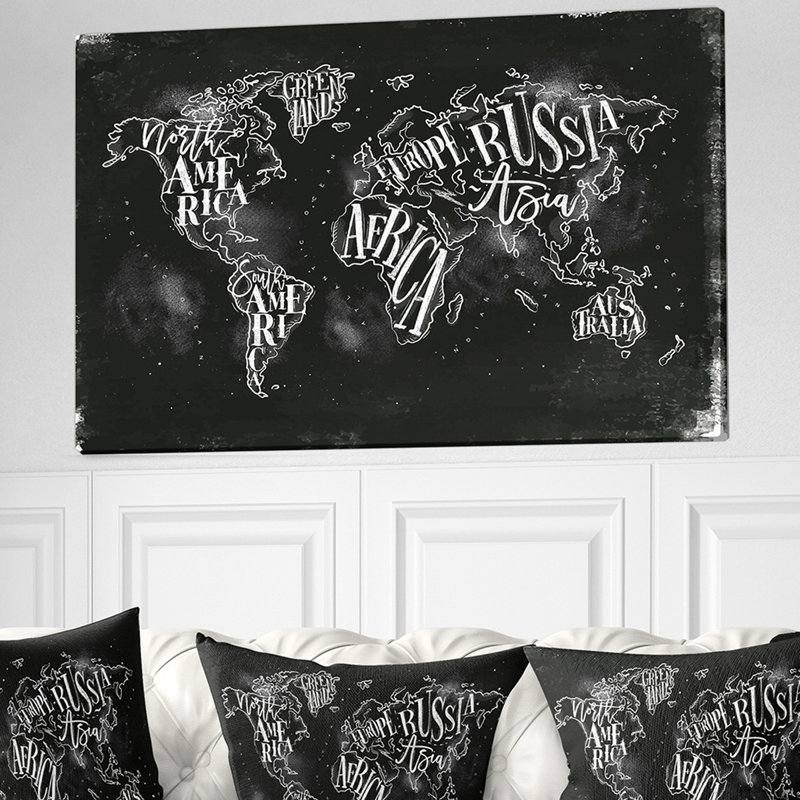 Carte du monde - impression sur toile, Toile tendue, H 16 po x l 32 po x p 1 po