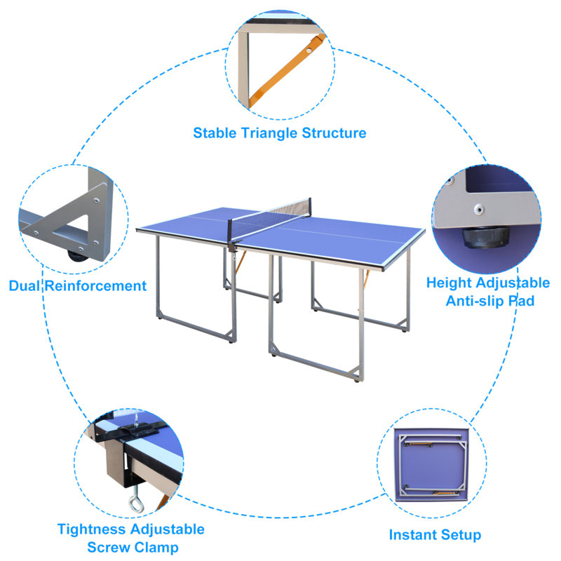 6Ft Mid-Size Table Tennis Table Foldable & Portable Ping Pong Table Set For Indoor & Outdoor Games With Net, 2 Table Tennis Paddles And 3 Balls