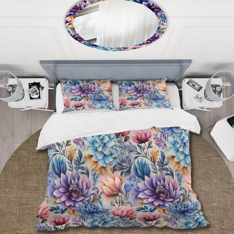 Ensemble de housse de couette Watercolor Damask Drea, Housse de couette pour très grand lit et 2 très