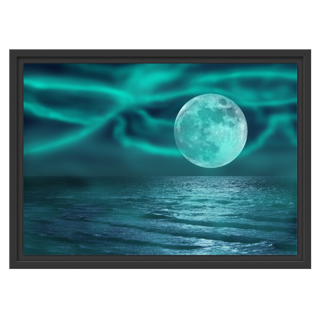 Gerahmtes Wandbild ruhiges Meer mit Vollmond